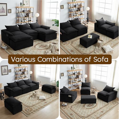 Black U Shaped Sectional Couch with 2 Movable Chaise C868267