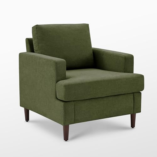 Mid-Century Linen Fabric Armchair with Wood Legs N2702