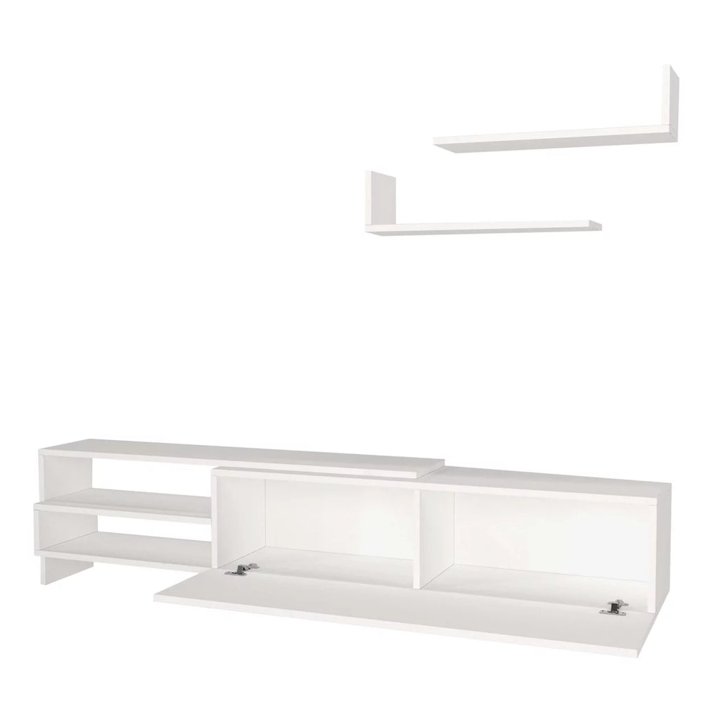 72 Inch White Wood TV Console with Storage 3 Piece Set R548