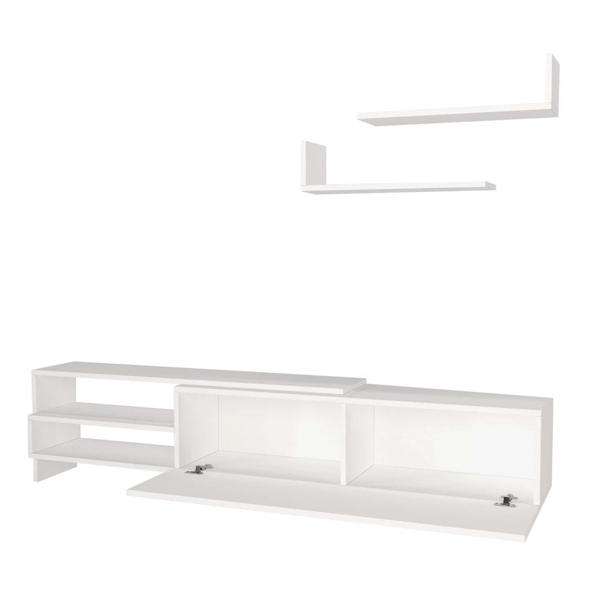 72 Inch White Wood TV Console with Storage 3 Piece Set R548