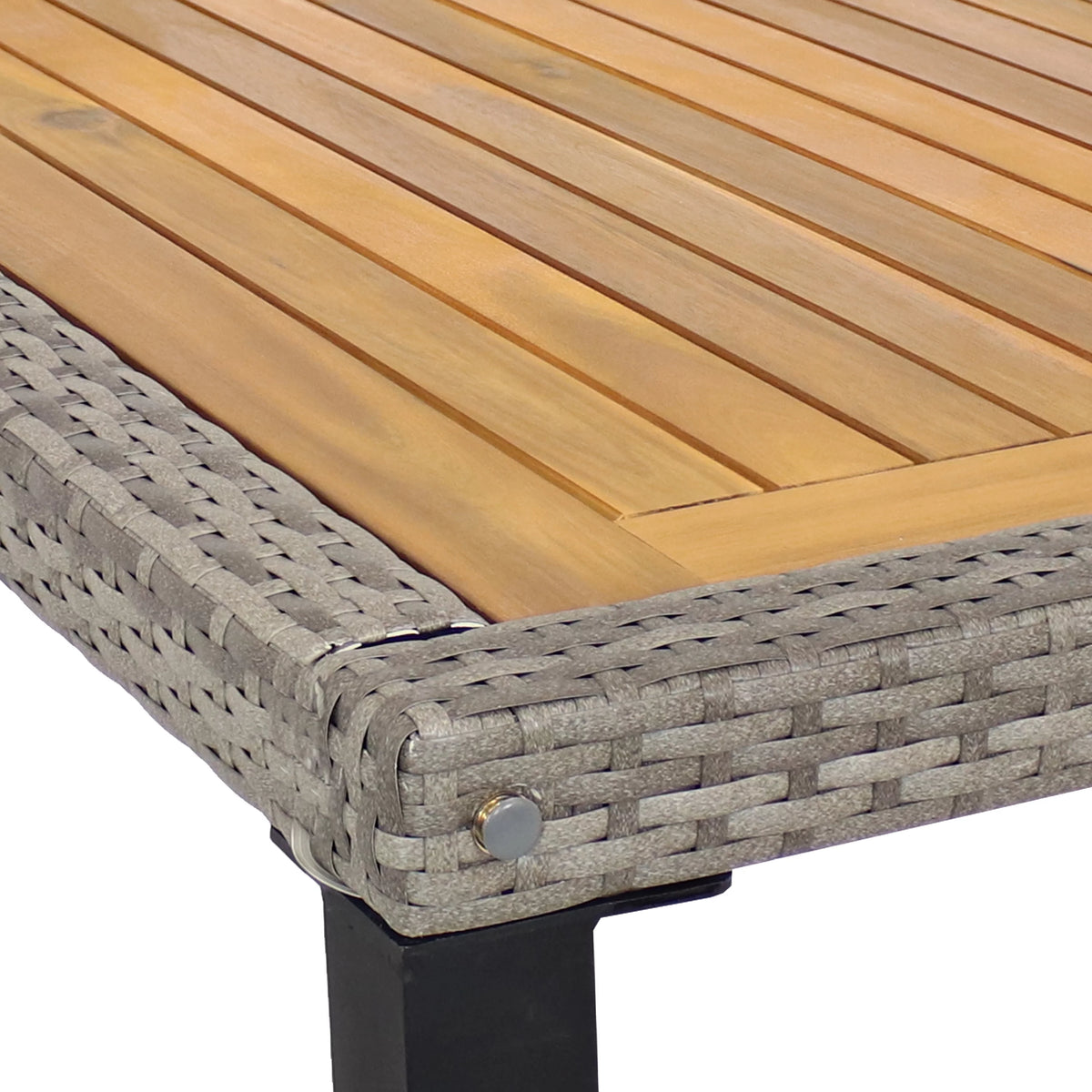 Rattan and Acacia Wood 7pc Patio Dining Furniture Set with Seat Cushions H957