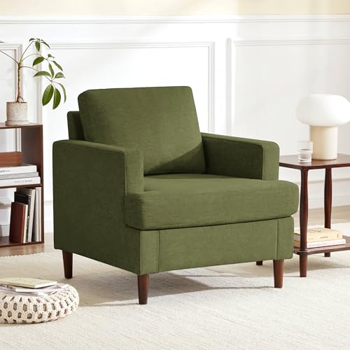 Mid-Century Linen Fabric Armchair with Wood Legs N2702