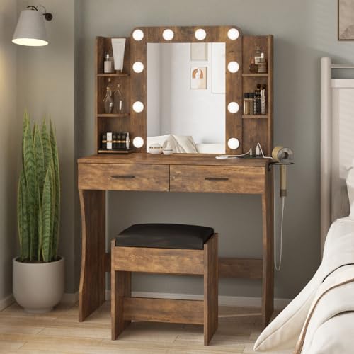White Vanity Desk with Mirror and 2 Drawers O50864
