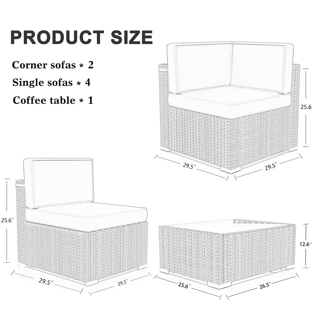7 Piece Wicker Patio Furniture Set with Cushion and Glass Table E46599