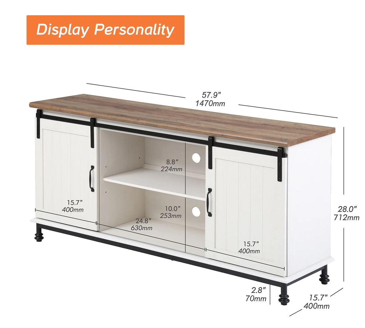 White Brown TV Stand with 2 Doors G64923