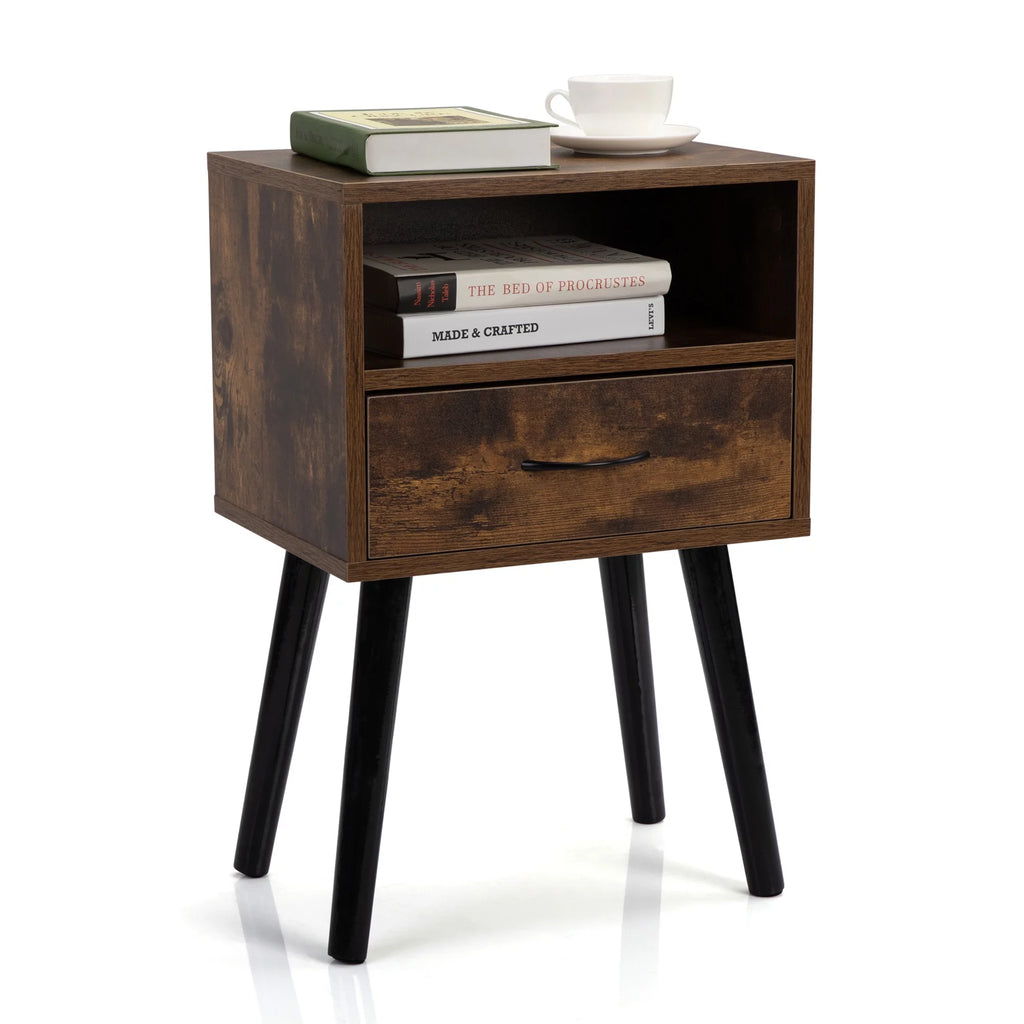 Rustic Brown End Tables with Storage Drawers and Shelf, Set of 2 D4034