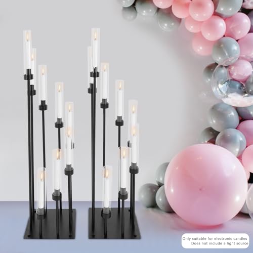 8 Arm Candle Holders Floor Candelabra Metal Candlestick Holder Set with Acrylic Shade 42.13" Tall Black A601730