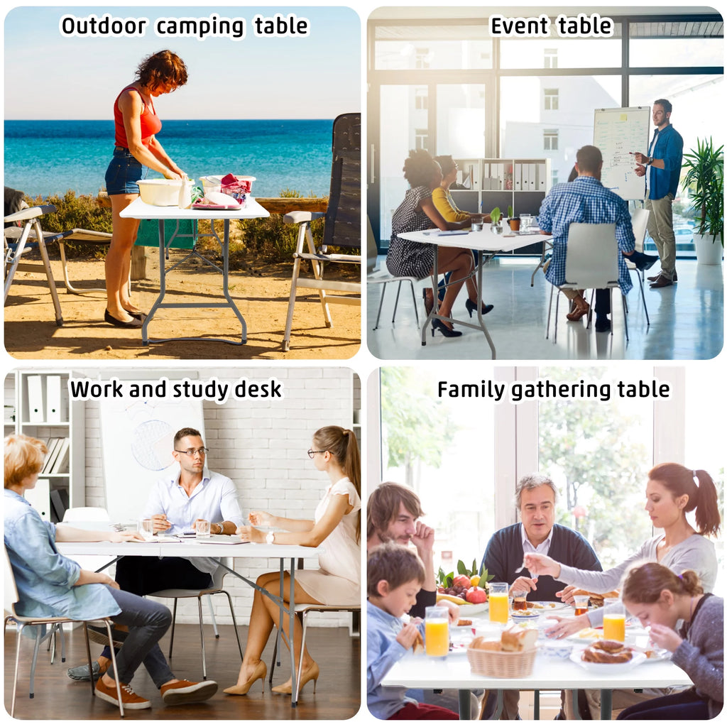 6FT Fold-in-Half White Portable Folding Table T43933