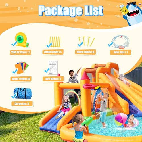 Inflatable Bounce House Triple Water Slide with Splash Pool and Air Blower H2562