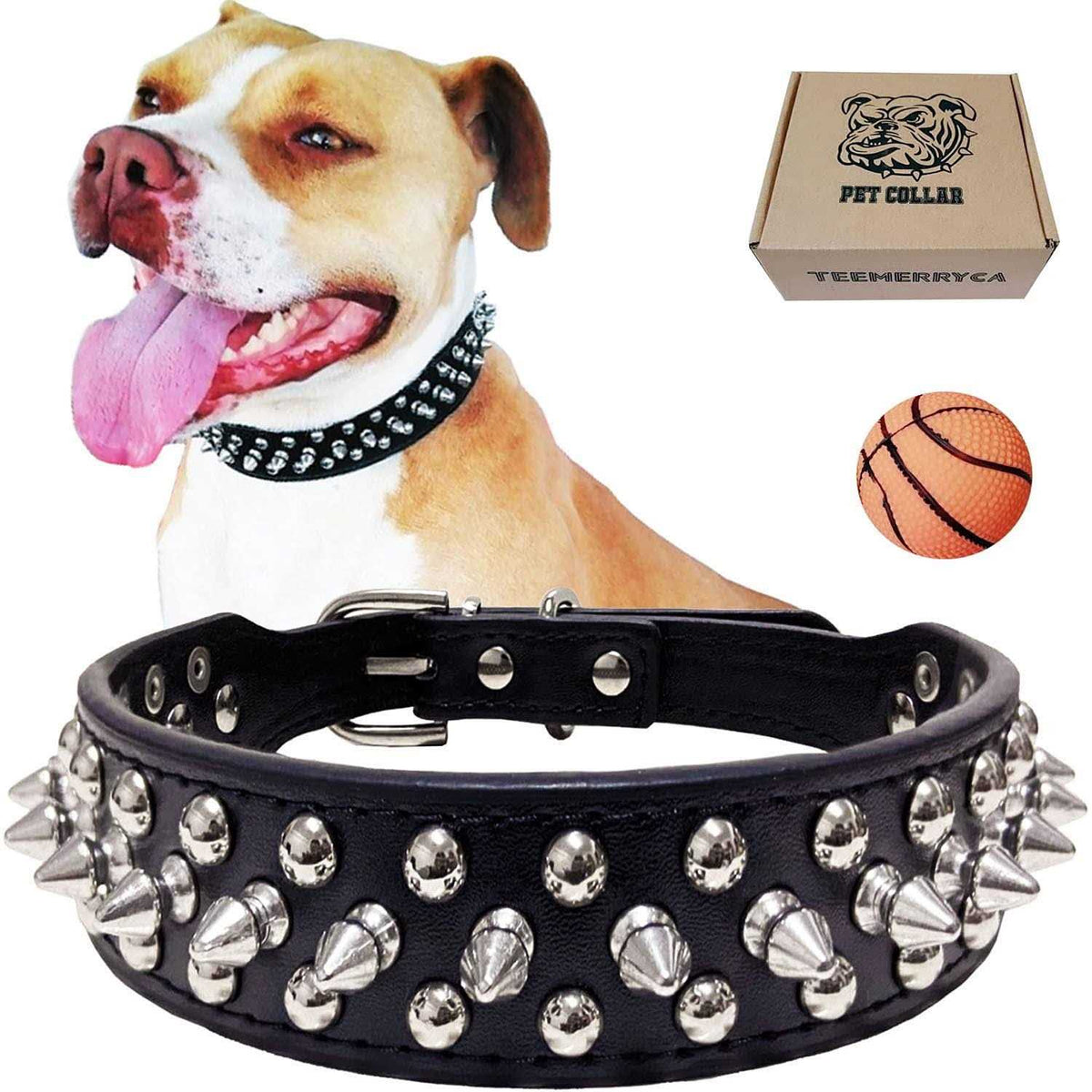 Adjustable Leather Spiked Studded Dog Collars J446