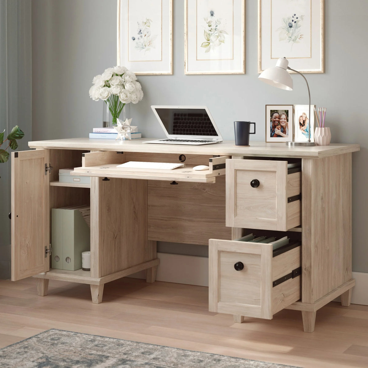 Engineered Wood Computer Desk in Chalk Oak S455
