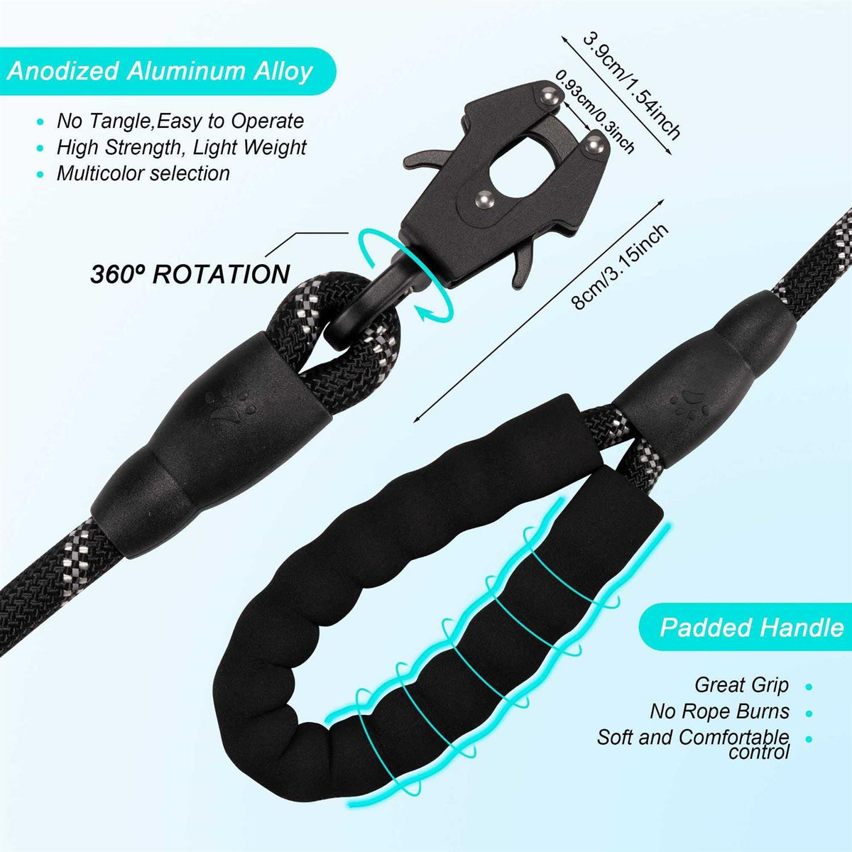Heavy Duty Reflective Nylon Dog Leash with Aluminum Locking Clip S428226