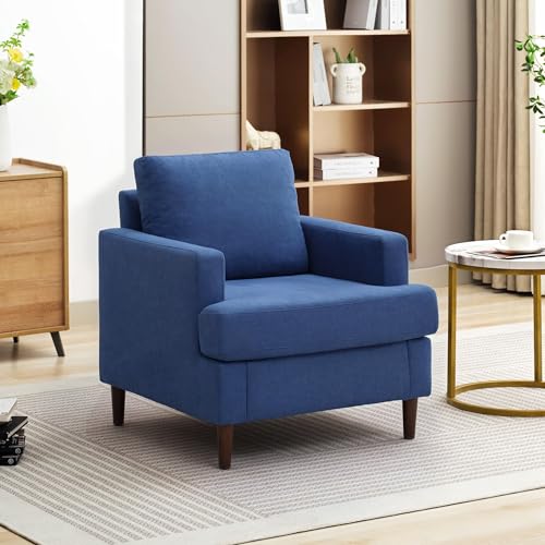 Mid-Century Linen Fabric Armchair with Wood Legs N2702