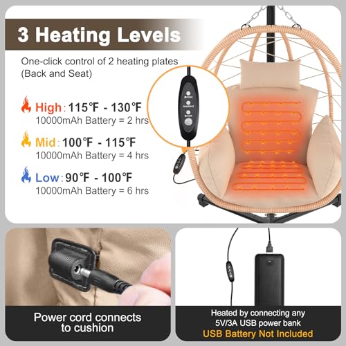 Hanging Egg Chair with Stand, UV Resistant Cushion & Pillow, 370lbs Capacity, Beige C7907