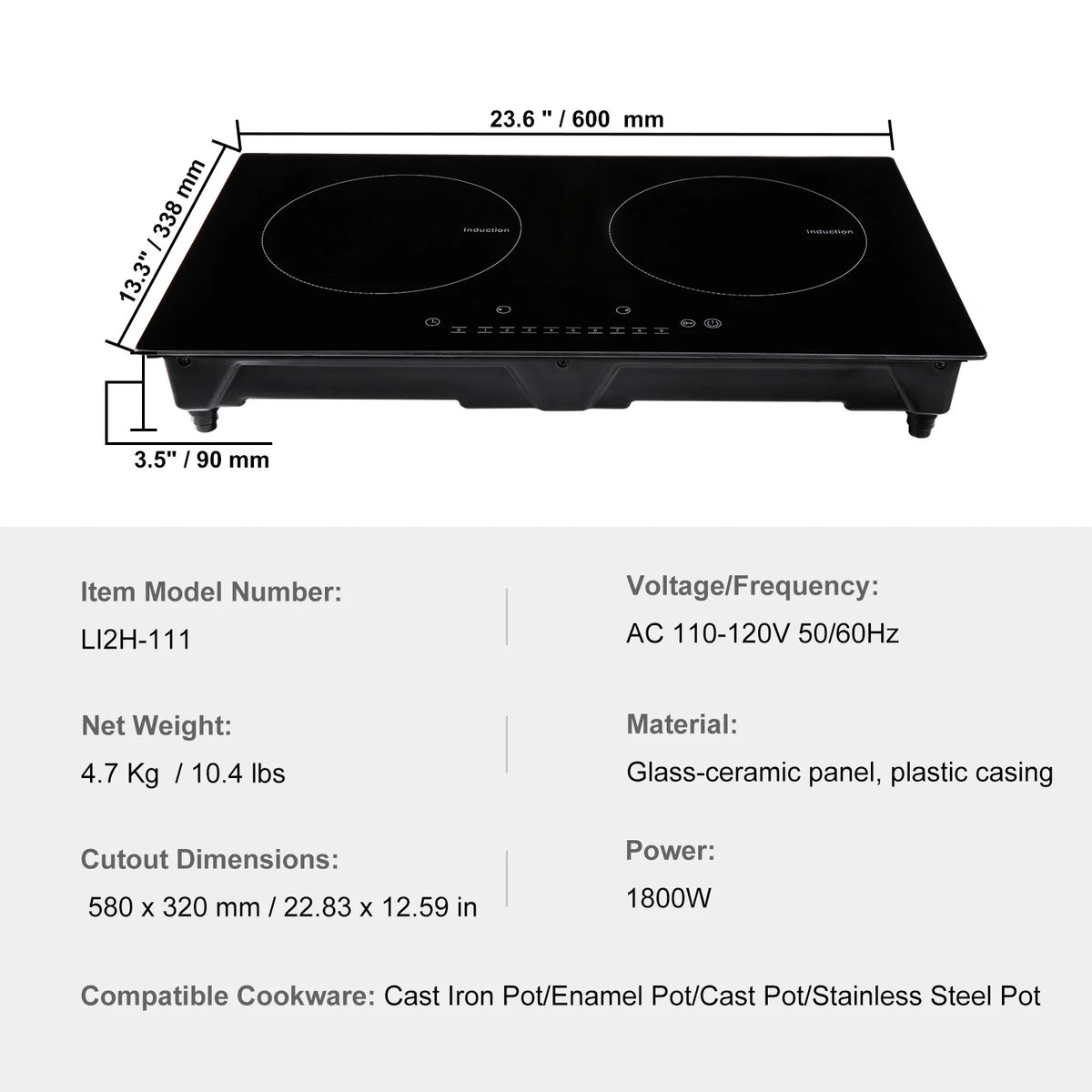 2 Burners Ceramic Glass Electric Cooktop S2265