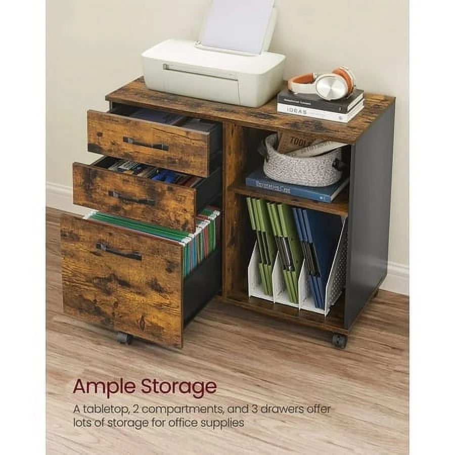3 Drawer File Cabinet with Open Storage Shelves U79671