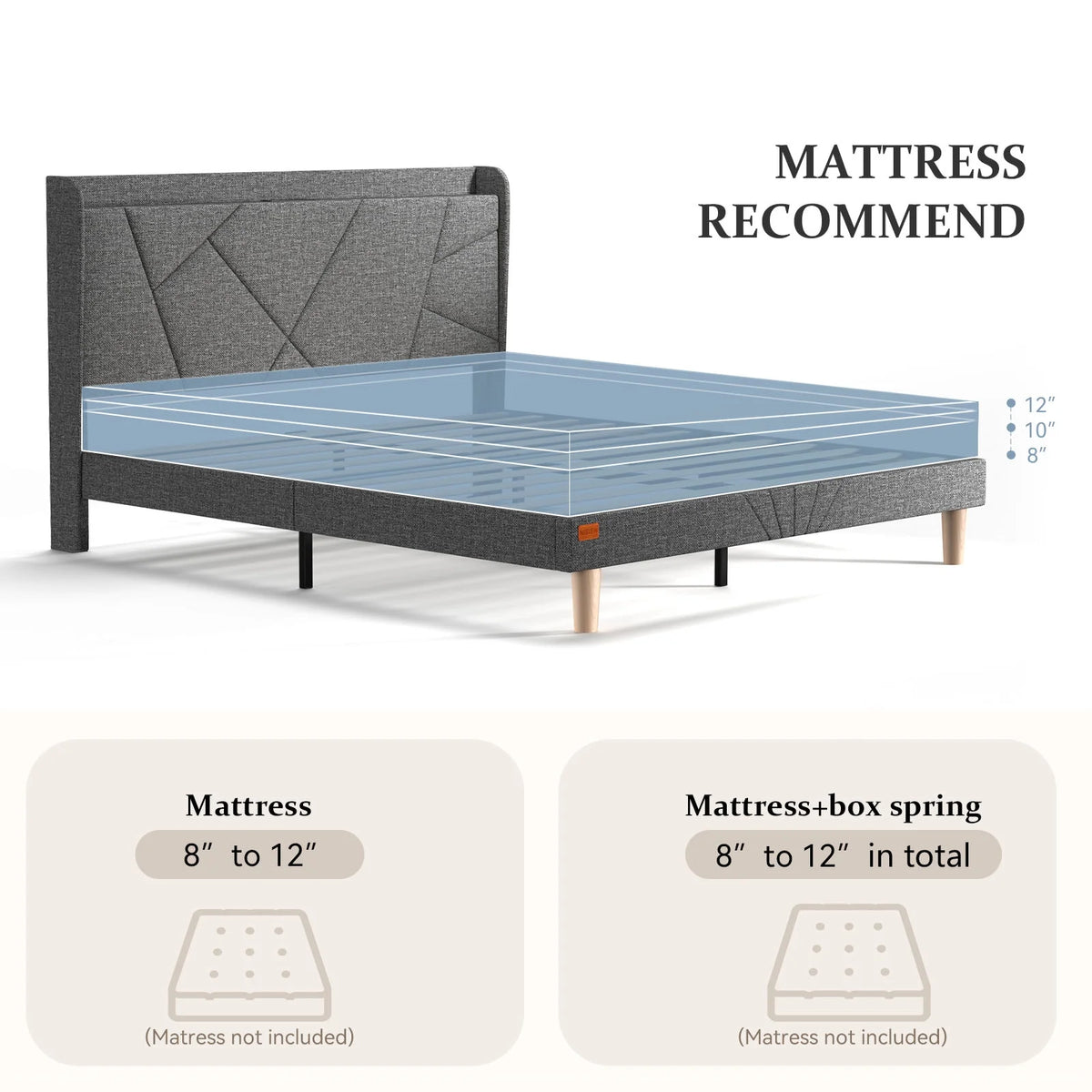 Queen Upholstered Platform Bed Frame with Wingback Storage Headboard D621