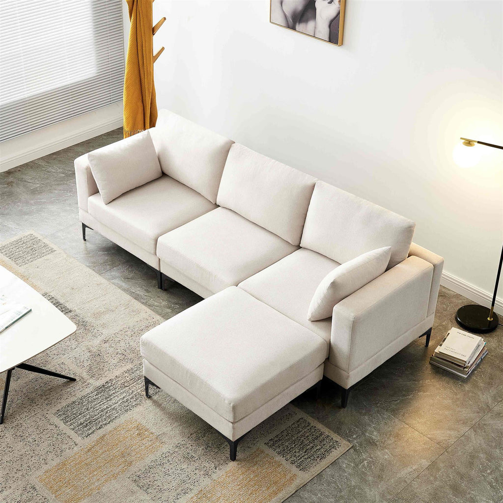 Beige 3 Seater Fabric Sectional Sofa with Ottoman I786