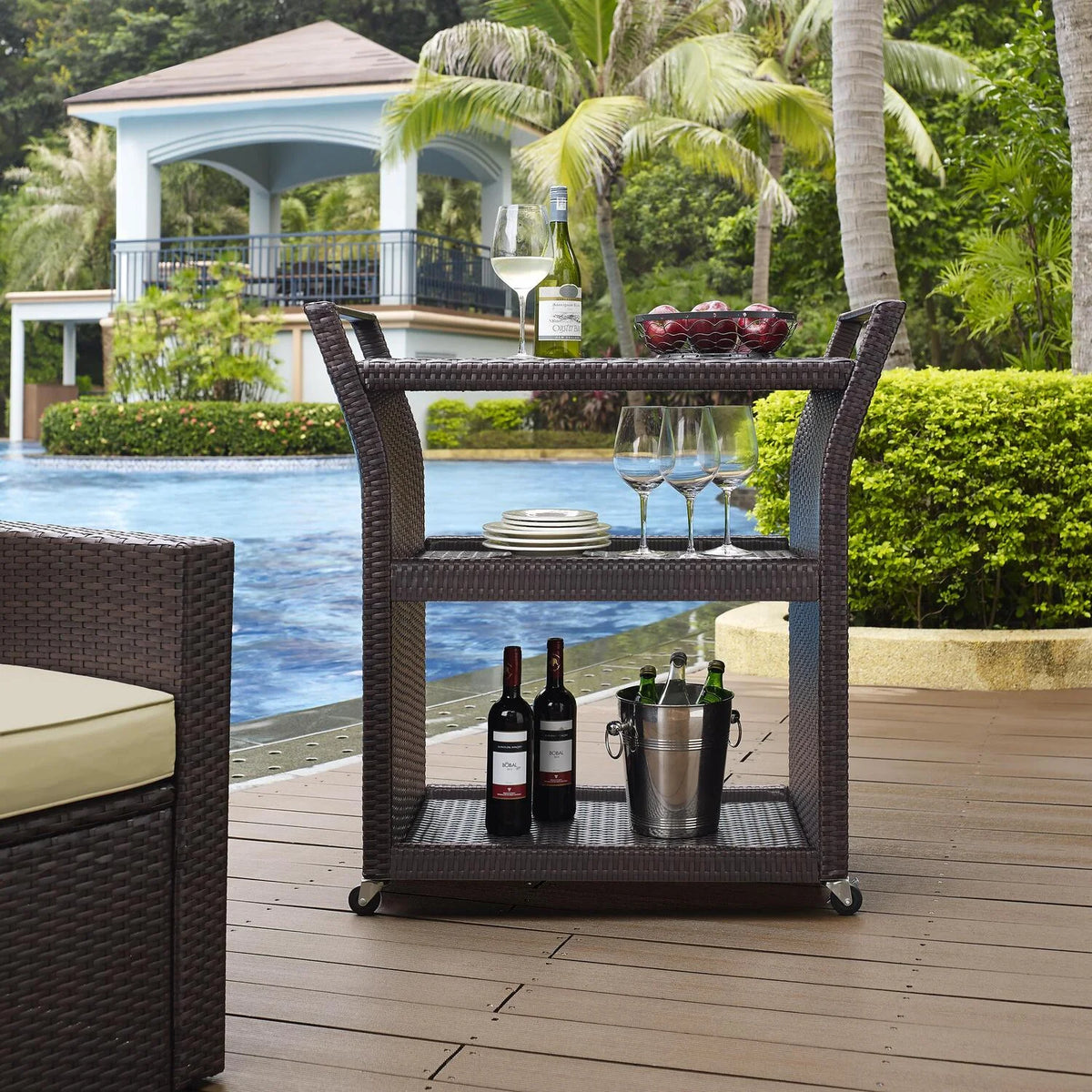 Brown Wicker Bar Cart D796685