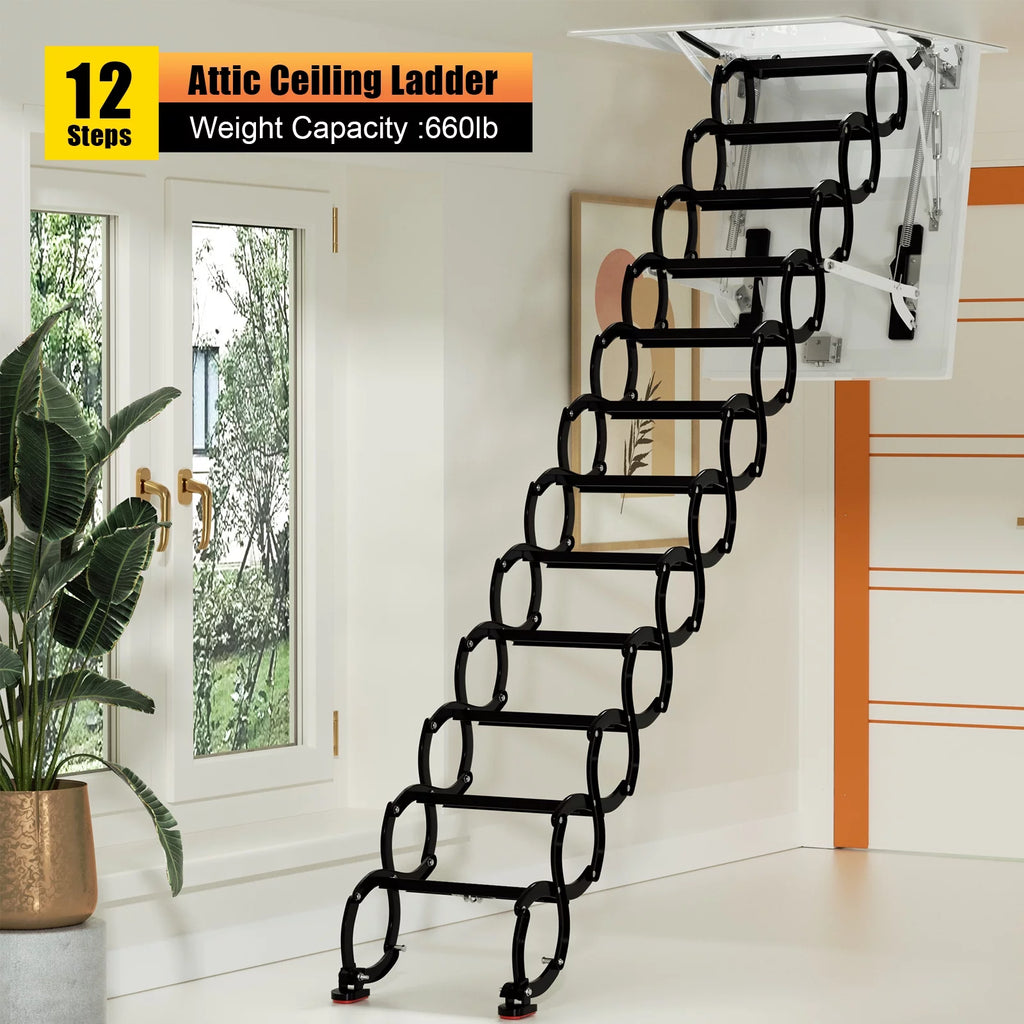 Black Loft Wall Folding Pulldown Attic Ceiling Ladder Stairs Q344091