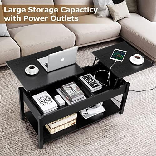 42.5" Lift Top Coffee Table with Hidden Compartment and USB Ports D8366