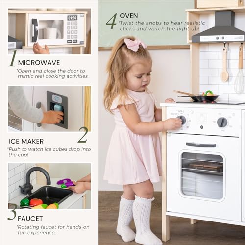 Wooden Kids Play Kitchen with Real Lights & Sounds O360