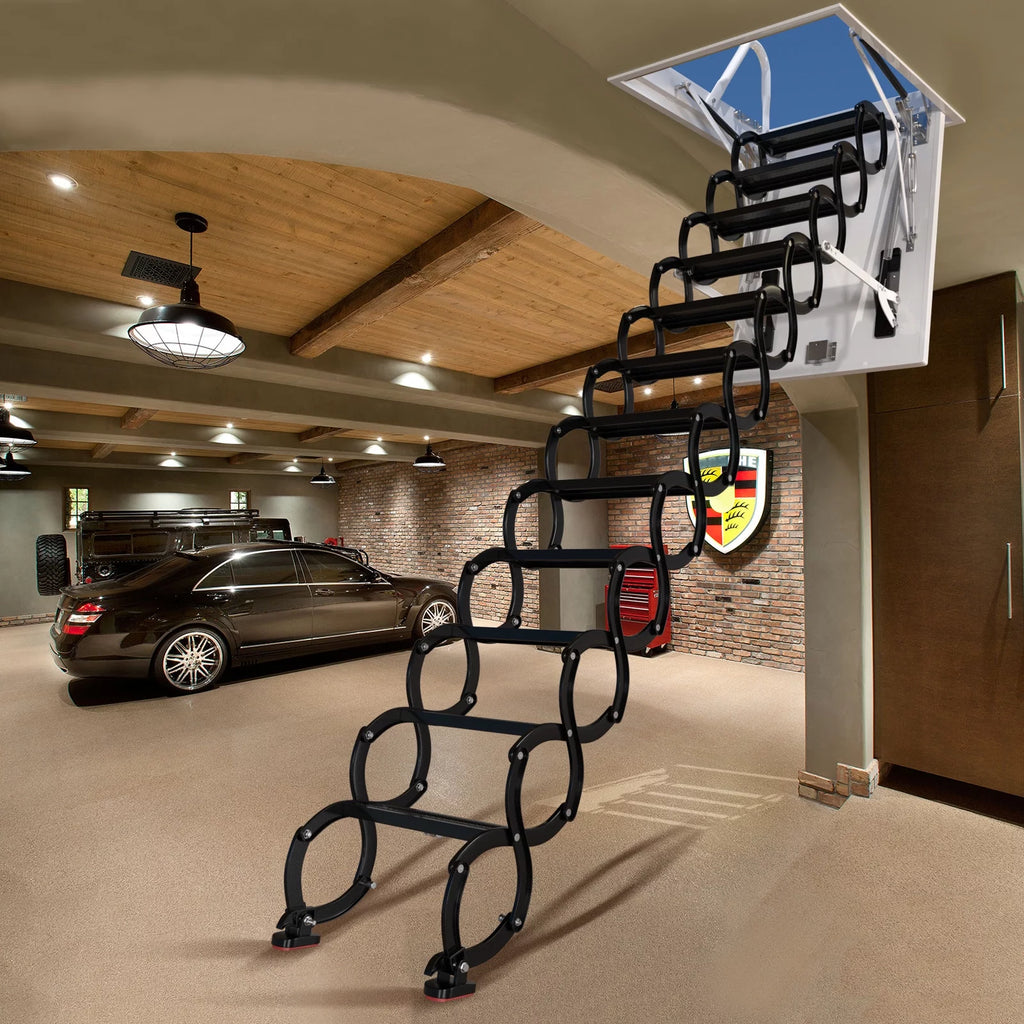 Black Loft Wall Folding Pulldown Attic Ceiling Ladder Stairs Q344091