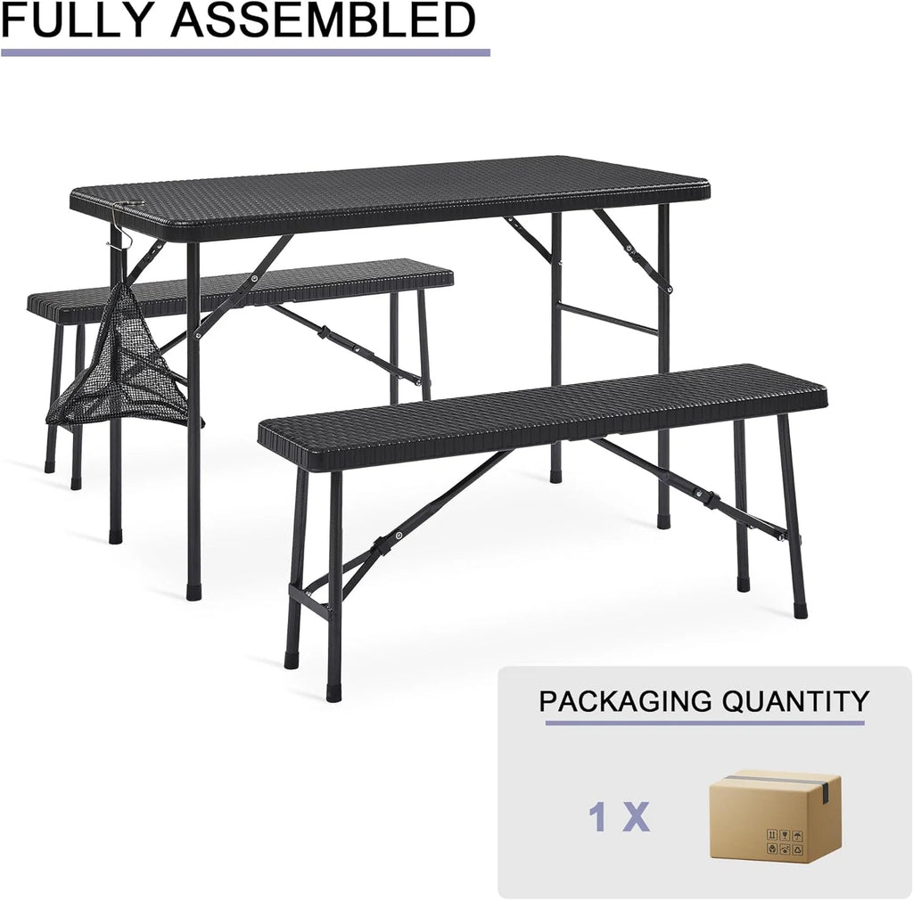 Black 3 Piece Folding Picnic Table with Benches U8624