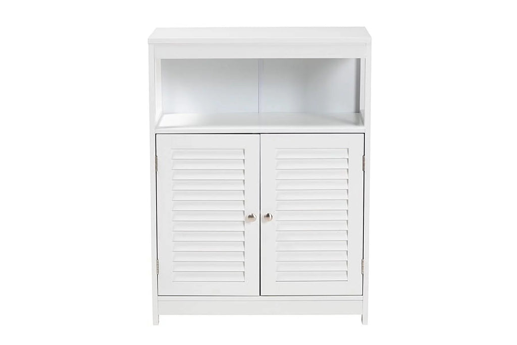White Wood and Silver Metal 2-Door Bathroom Storage Cabinet H680305