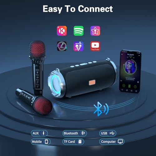 Portable Bluetooth Karaoke Machine with 2 Wireless Microphones M587