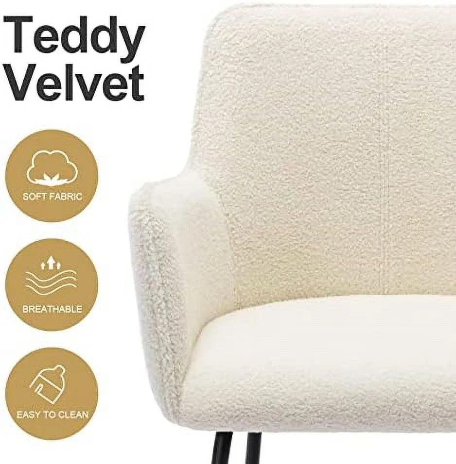 Cream Boucle Upholstered Dining Chairs Set of 2 with Arms C4457