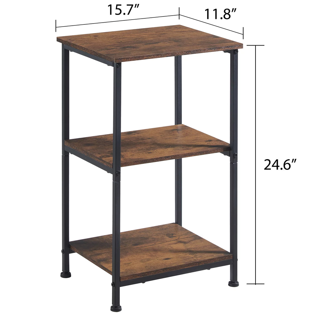 Small Side Table Set of 2, 3-Tier End Table Nightstand with Storage Shelf Y86454