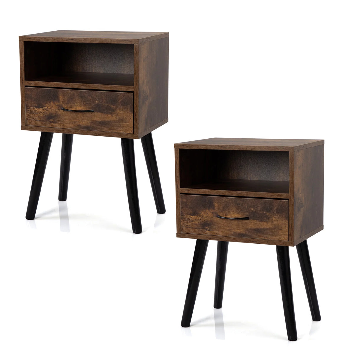 Rustic Brown End Tables with Storage Drawers and Shelf, Set of 2 D4034