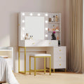 White Vanity Table Set with Lighted Mirror & Stool O47676