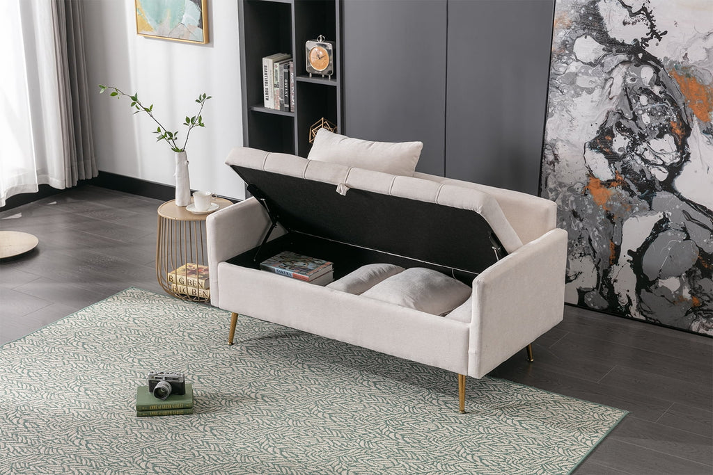 Cream Chenille 2 Seat Loveseat Sofa with Storage and Pillows L573