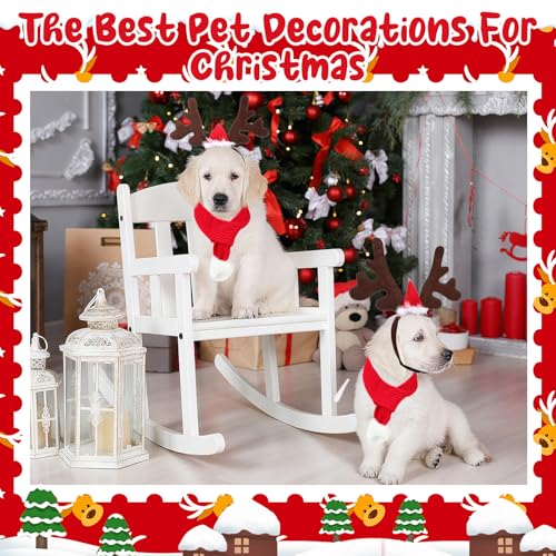 2 Set Pet Christmas Costumes Dog Knitted Scarf Reindeer Antlers Headband O888