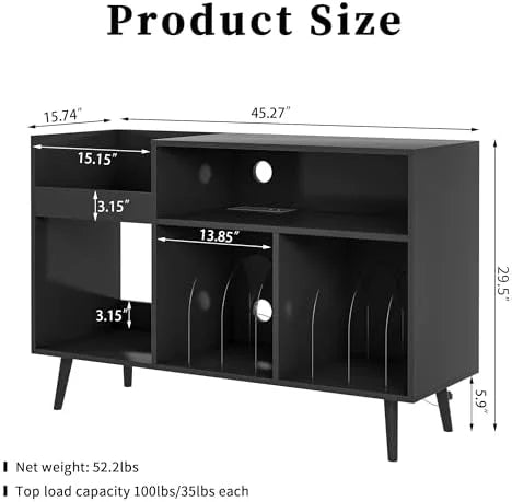 Mid-Century Record Player Stand with Vinyl Record Cabinet U279