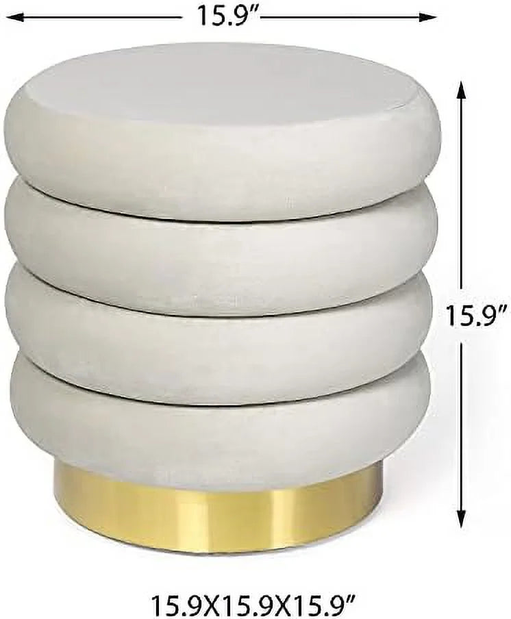 Round Velvet Ottoman with Gold Plating Base Q79859