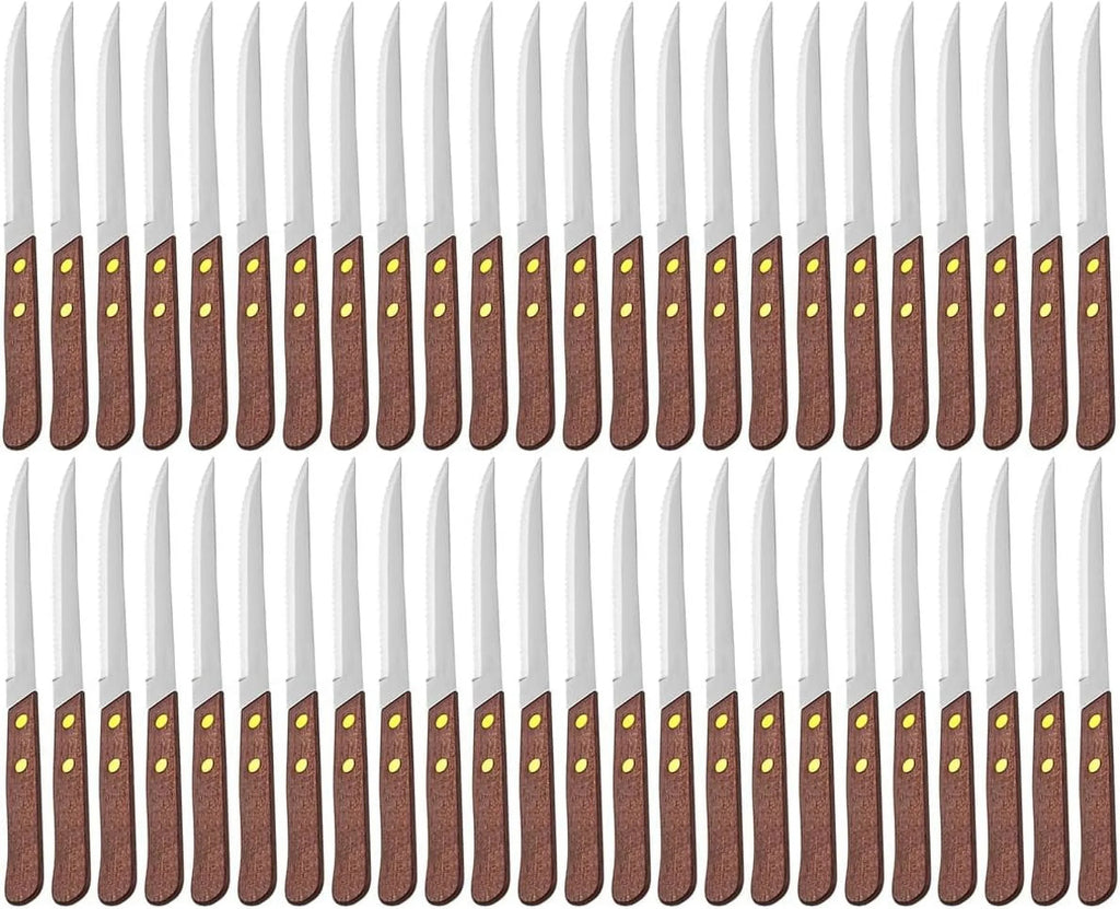 4-1/4-Inch Stainless Steel Serrated-Edge Steak Knives with Wooden Handles L151025