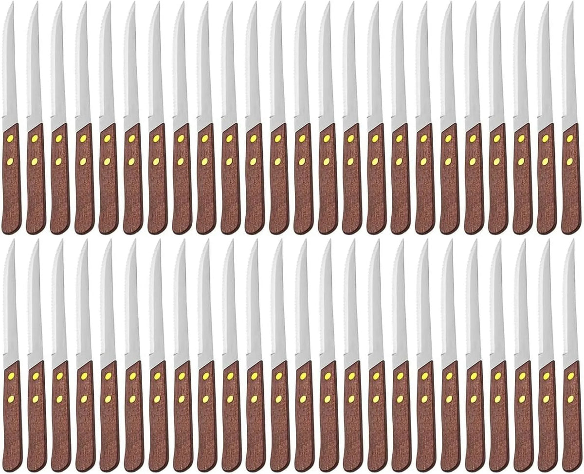 4-1/4-Inch Stainless Steel Serrated-Edge Steak Knives with Wooden Handles L151025
