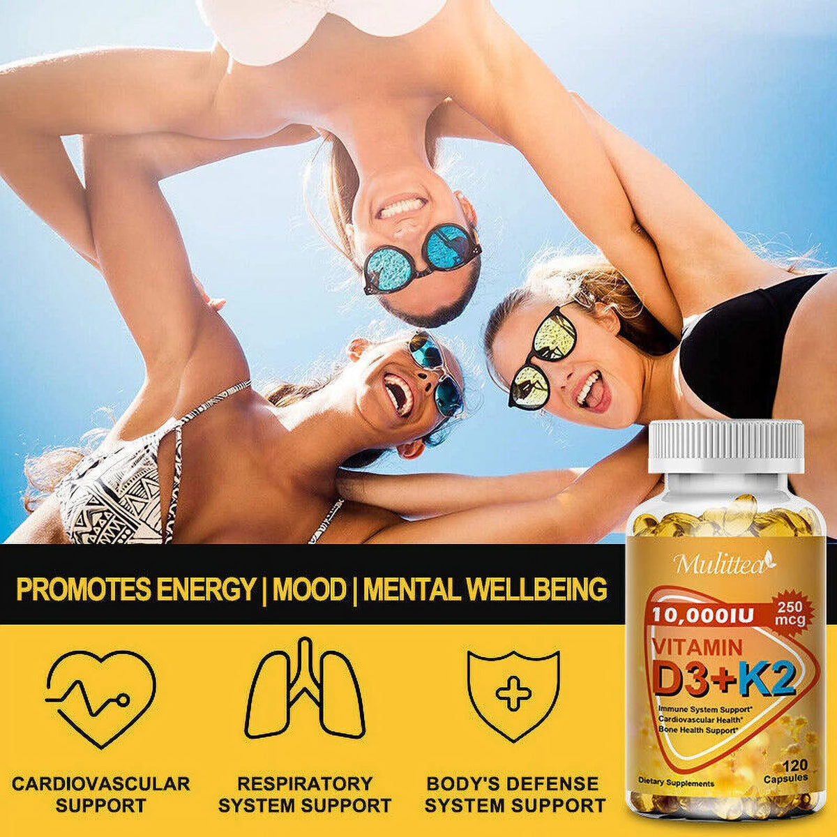 Vitamin K2 (MK7) with D3 10,000 IU 120 Capsules Pack of 2 L702