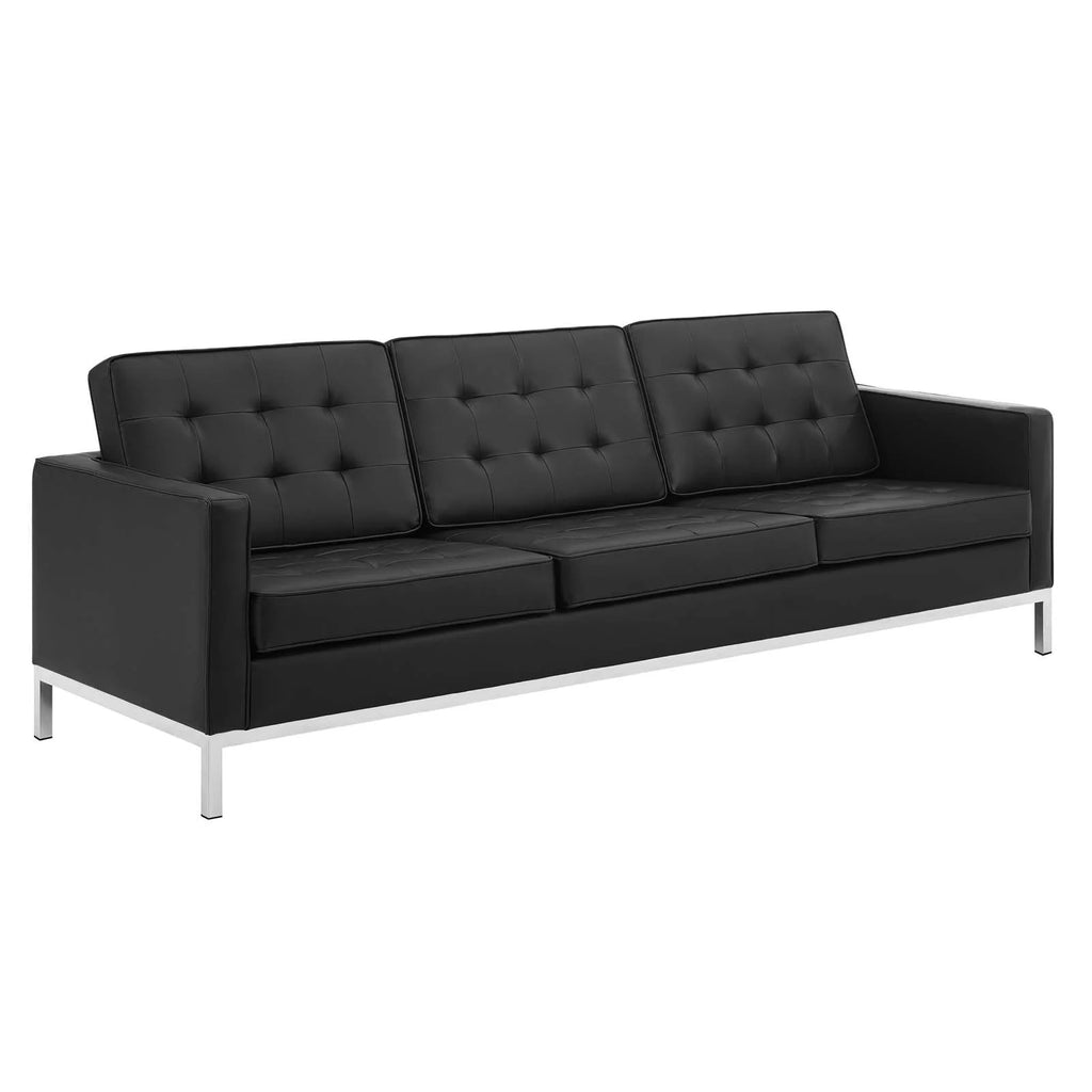 Silver Black Faux Leather Sofa and Armchair Set P5856