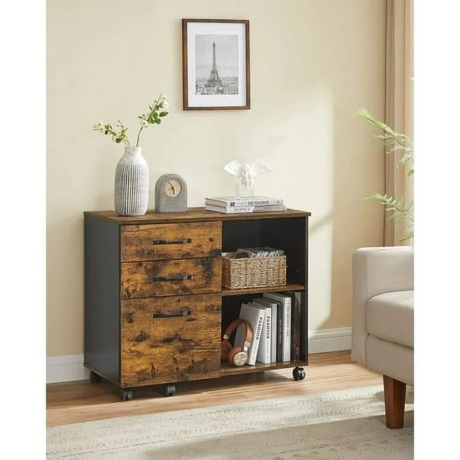 3 Drawer File Cabinet with Open Storage Shelves U79671