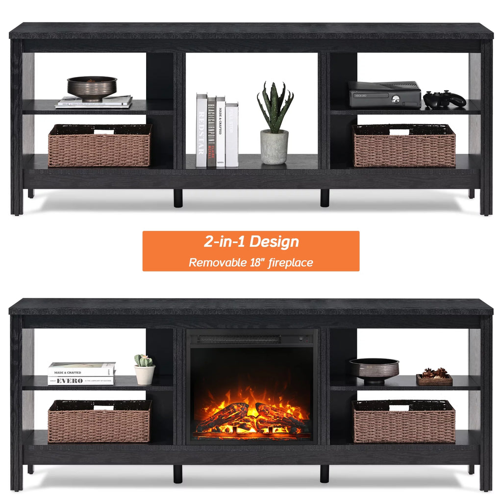 Black Fireplace TV Stand with LED Lights M6455