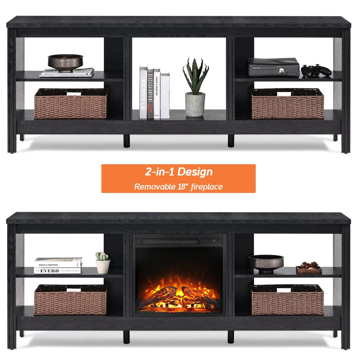 Black Fireplace TV Stand with LED Lights M6455