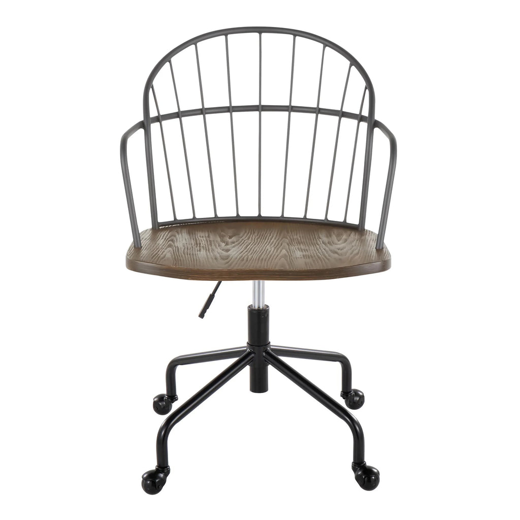 Adjustable Office Chair in Black Metal and Dark Walnut Wood V7374