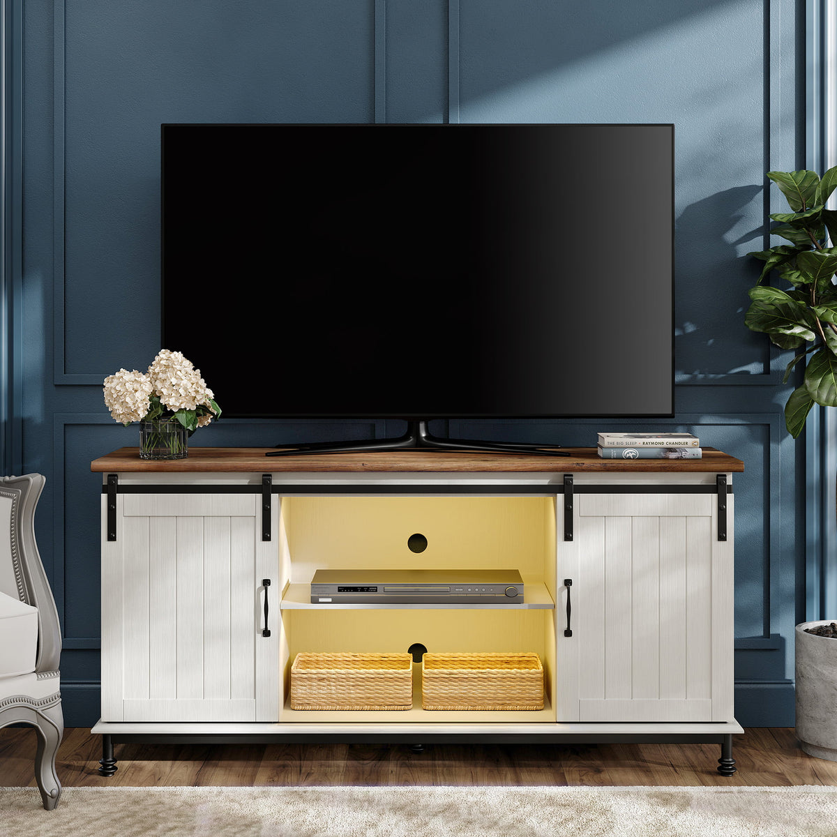 White Brown TV Stand with 2 Doors G64923