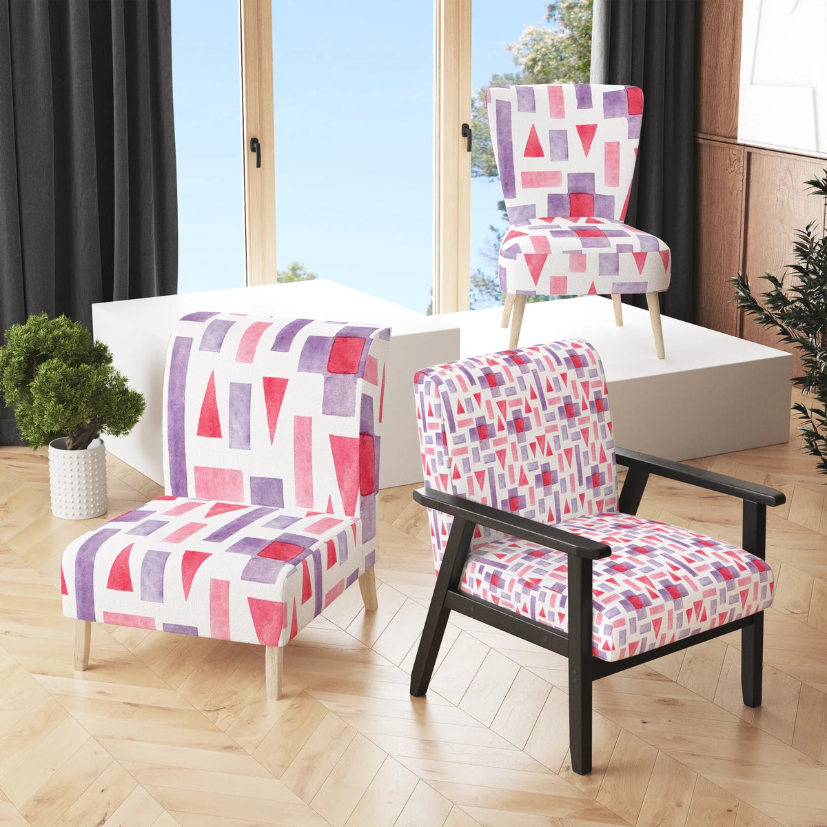 Pink and Purple Geometric Upholstered Accent Chair W727136