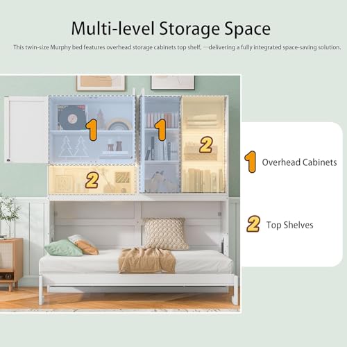 Twin Murphy Bed with Storage Cabinet and Shelves T664