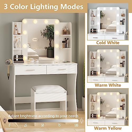 White Vanity Desk with Mirror and 2 Drawers O50864